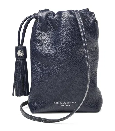 Aspinal Of London Womens Navy Hudson Small Leather Drawstring Crossbody Bag In Navy