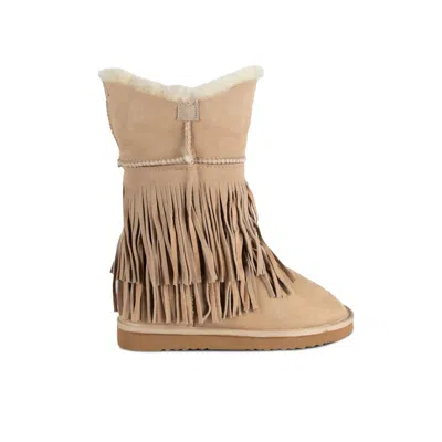 Cloud Nine Women's Classic Fringed Sheepskin Boot In Sand In Beige