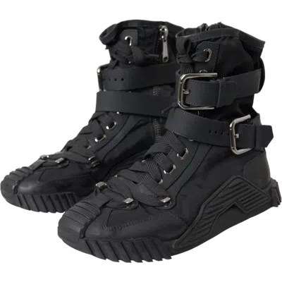 Pre-owned Dolce & Gabbana Black Nylon Ns1 High Top Sneakers Women's Shoes ()