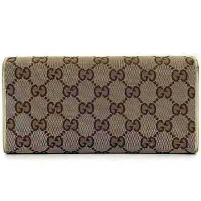 Pre-owned Gucci Beige Brown White Canvas Long Wallet (bi-fold) () In Beige, Brown, White