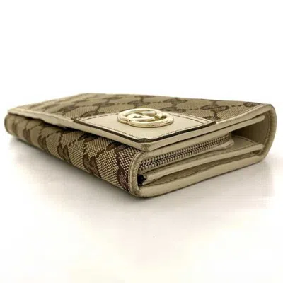 Pre-owned Gucci Beige Brown White Canvas Long Wallet (bi-fold) () In Beige, Brown, White