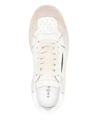 Ghoud White And Beige Sneakers With Textured Accents In Bianco E Argento