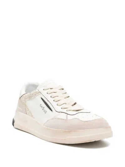 Ghoud White And Beige Sneakers With Textured Accents In Bianco E Argento