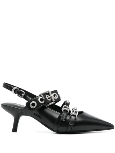 Ash Pointed-toe Slingback Heels With Metallic Eyelets And Studs In Black