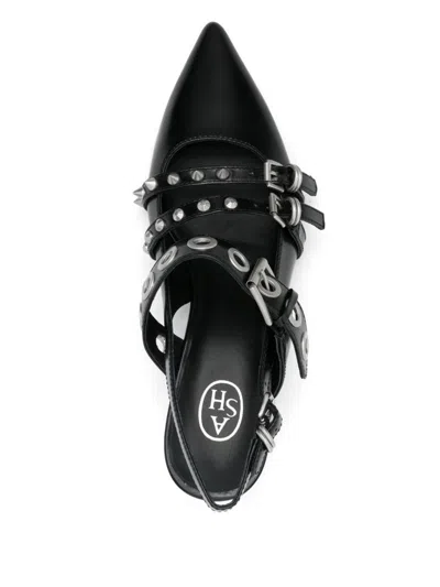 Ash Pointed-toe Slingback Heels With Metallic Eyelets And Studs In Black
