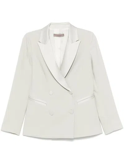 D Exterior D.exterior Light Green Double-breasted Blazer With Satin Lining In Neutral