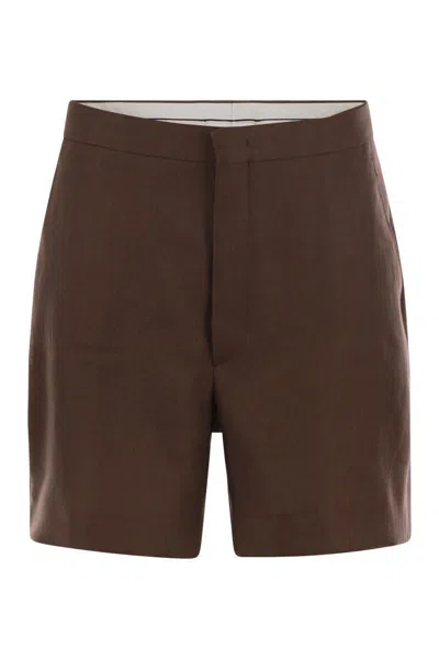 Tagliatore Women Linen Chino Bermuda Shorts In Brown