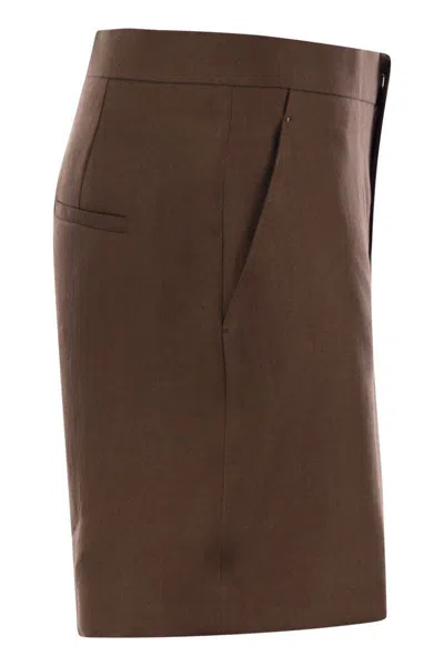 Tagliatore Women Linen Chino Bermuda Shorts In Brown