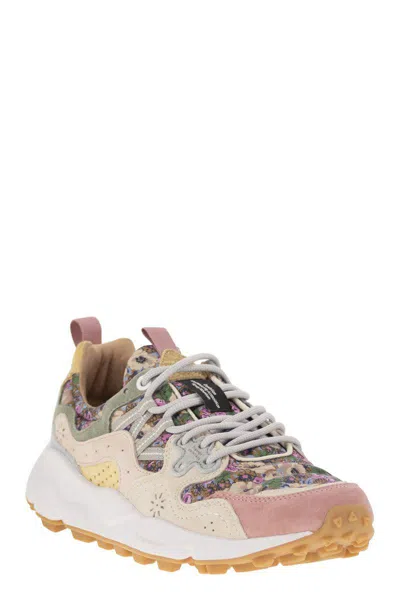 Flower Mountain Yamano 3 - Sneakers In Suede And Technical Fabric In Pink/milk