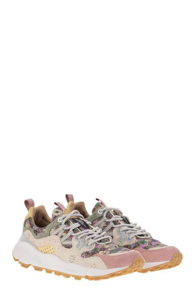 Flower Mountain Yamano 3 - Sneakers In Suede And Technical Fabric In Pink/milk