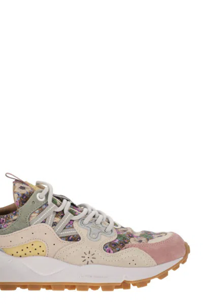 Flower Mountain Yamano 3 - Sneakers In Suede And Technical Fabric In Pink/milk