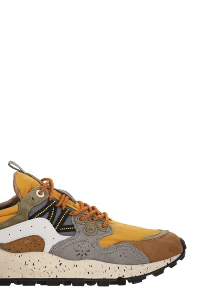 Flower Mountain Yamano 3 - Sneakers In Suede And Technical Fabric In Brown/ochre