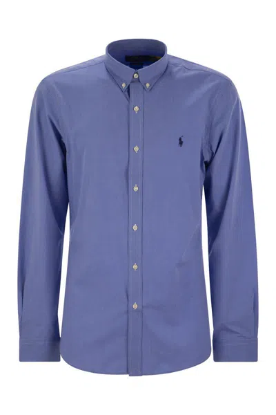 Polo Ralph Lauren "tailored" Button-down Collar Shirt With Pleated Back In Blue