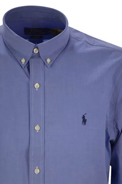 Polo Ralph Lauren "tailored" Button-down Collar Shirt With Pleated Back In Blue
