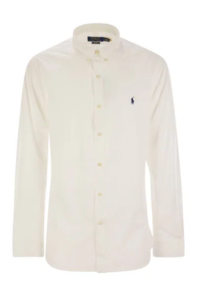 Polo Ralph Lauren Slim Fit White Cotton Shirt With Embroidered Logo In White