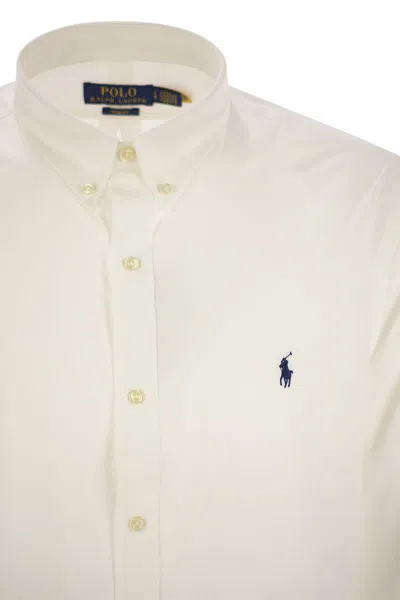 Polo Ralph Lauren Slim Fit White Cotton Shirt With Embroidered Logo In White