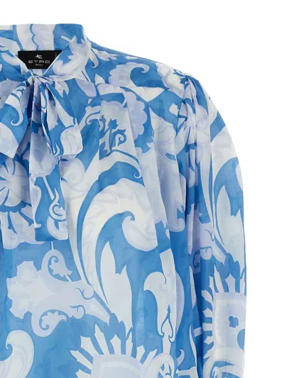 Etro Loose-fit Cotton Shirt With V-neck And Floral Pattern In Multicolor