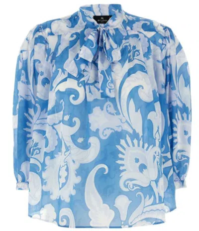 Etro Loose-fit Cotton Shirt With V-neck And Floral Pattern In Multicolor