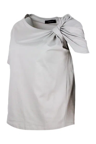 Fabiana Filippi T-shirt In Soft Stretch Jersey Cotton With Round Neck And Short Sleeves In Beige