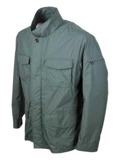 Moorer Fieldsd Jacket Made Of Waterproof Technical Fabric. Patch Pockets On The Chest And Adjustable Drawst In Green