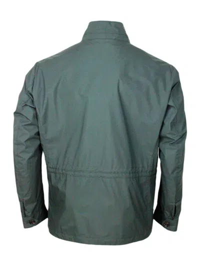 Moorer Fieldsd Jacket Made Of Waterproof Technical Fabric. Patch Pockets On The Chest And Adjustable Drawst In Green