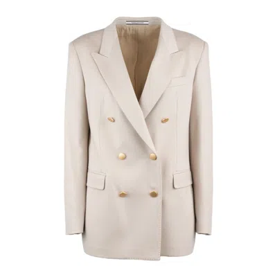 Tagliatore Natural Double-breasted Cashmere Jacket In Beige