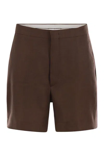 Tagliatore Women Linen Chino Bermuda Shorts In Brown