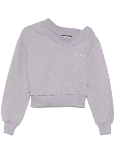 Attico One-shoulder Cropped Sweatshirt With Open Back In Gray