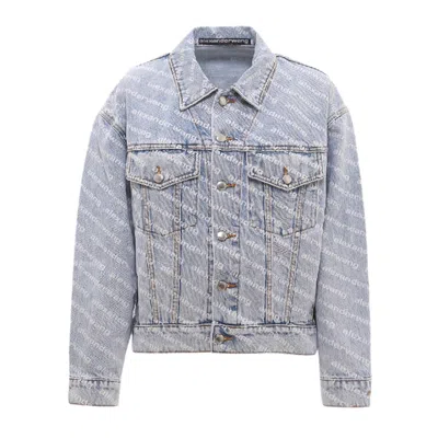 Alexander Wang Falling Back Logo-print Denim Jacket In Pebble Bleach
