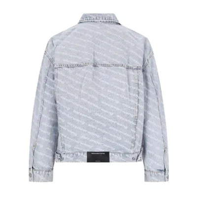 Alexander Wang Falling Back Logo-print Denim Jacket In Pebble Bleach