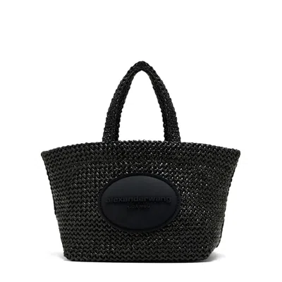 Alexander Wang Punch Small Tote Bag In Raffia In Black