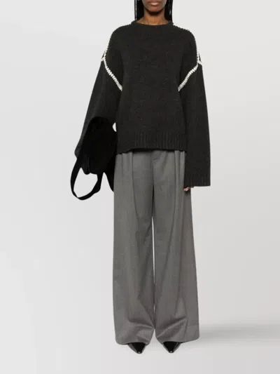 Totême Toteme Sweater With Contrast Embroideries In Grey