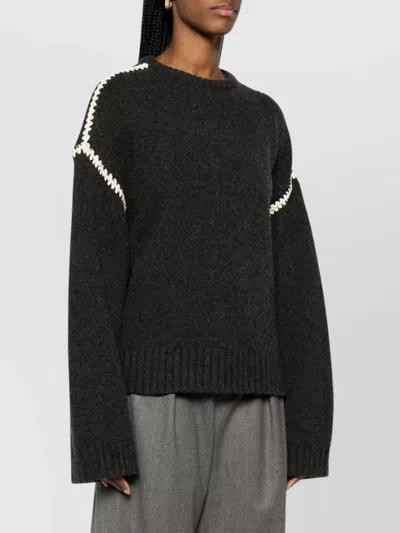 Totême Toteme Sweater With Contrast Embroideries In Grey