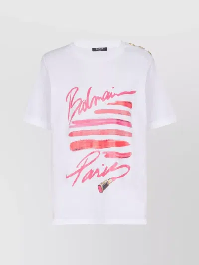 Balmain Crew Neck Top Short Sleeves In White