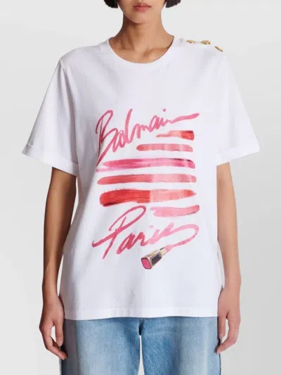 Balmain Crew Neck Top Short Sleeves In White