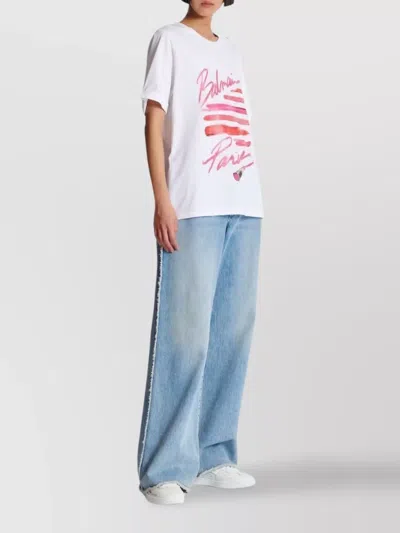 Balmain Crew Neck Top Short Sleeves In White