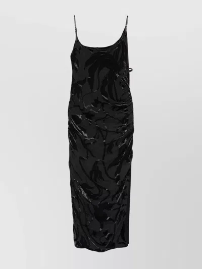 Mugler Velvet Buckle Midi Dress With Side Slit In Nero