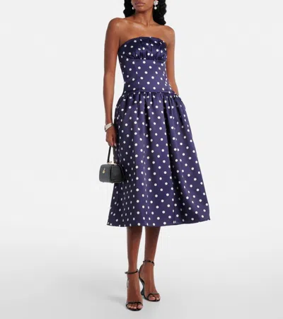 Self-portrait Polka Dot Satin Midi Dress In Navy In Blue