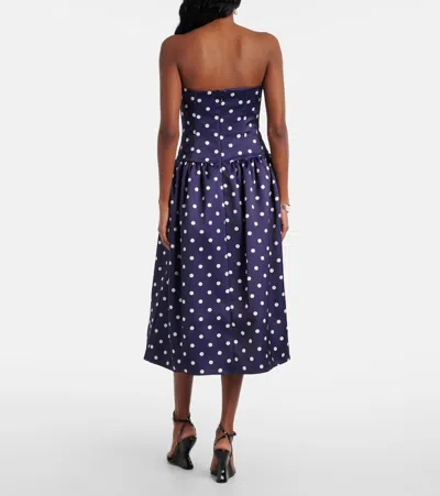 Self-portrait Polka Dot Satin Midi Dress In Navy In Blue