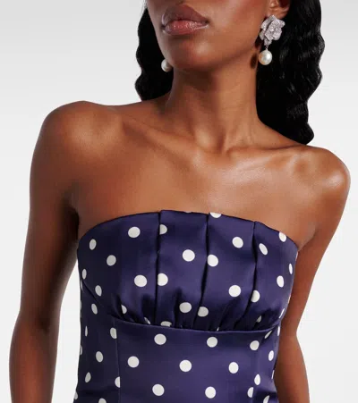 Self-portrait Polka Dot Satin Midi Dress In Navy In Blue