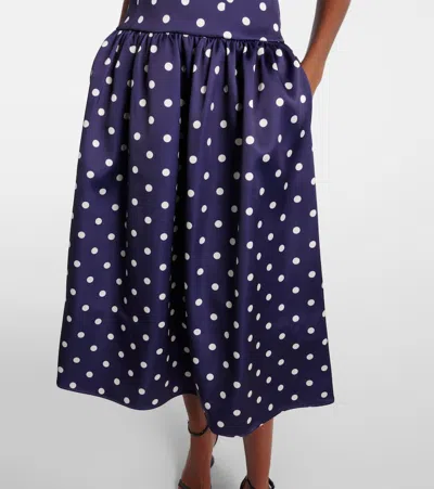 Self-portrait Polka Dot Satin Midi Dress In Navy In Blue