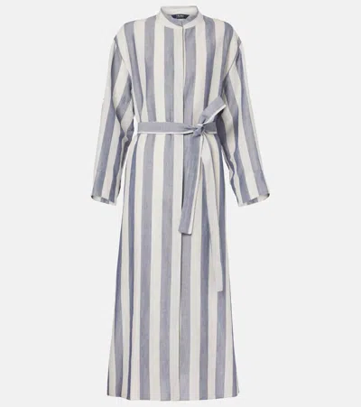 S Max Mara Rima Striped Ramie And Cotton Midi Dress In White