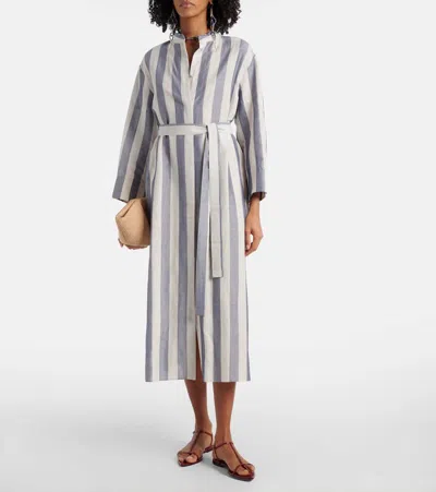 S Max Mara Rima Striped Ramie And Cotton Midi Dress In White