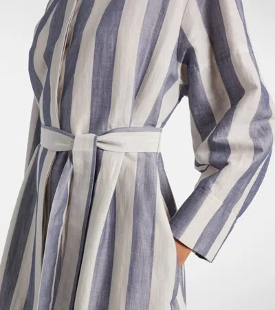 S Max Mara Rima Striped Ramie And Cotton Midi Dress In White