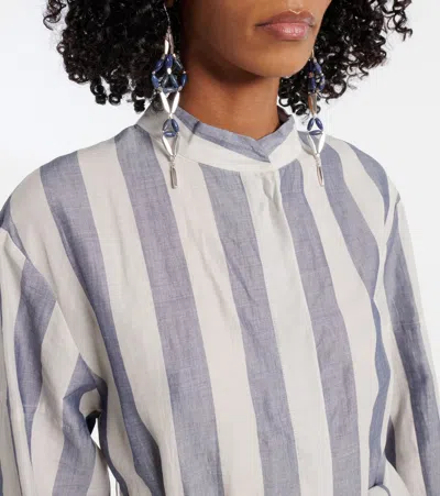 S Max Mara Rima Striped Ramie And Cotton Midi Dress In White