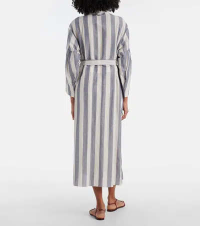 S Max Mara Rima Striped Ramie And Cotton Midi Dress In White