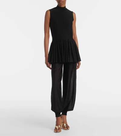Alaïa Knitted Top With Godet In Black