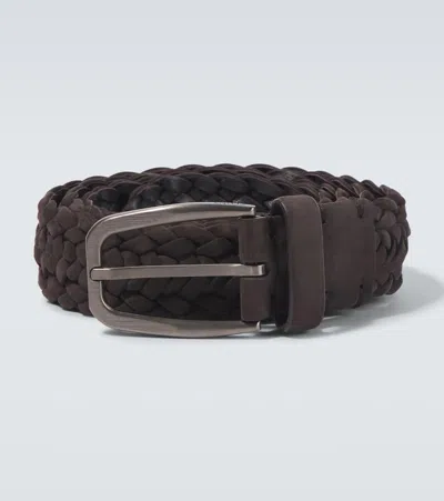 Zegna Braided Leather Belt In Dark Brown