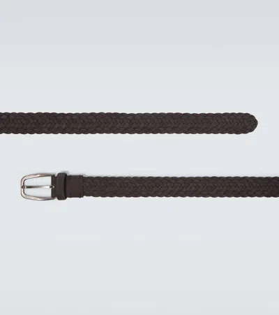 Zegna Braided Leather Belt In Dark Brown