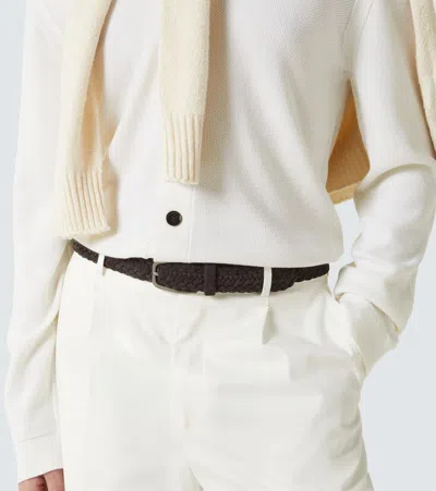 Zegna Braided Leather Belt In Dark Brown